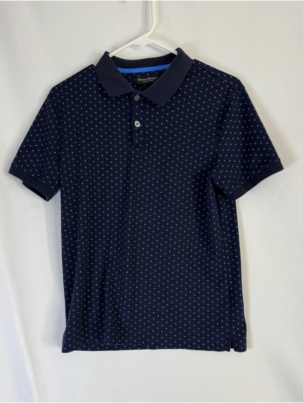 Banana Republic Navy Polo with Light Blue‎ Dot Pattern